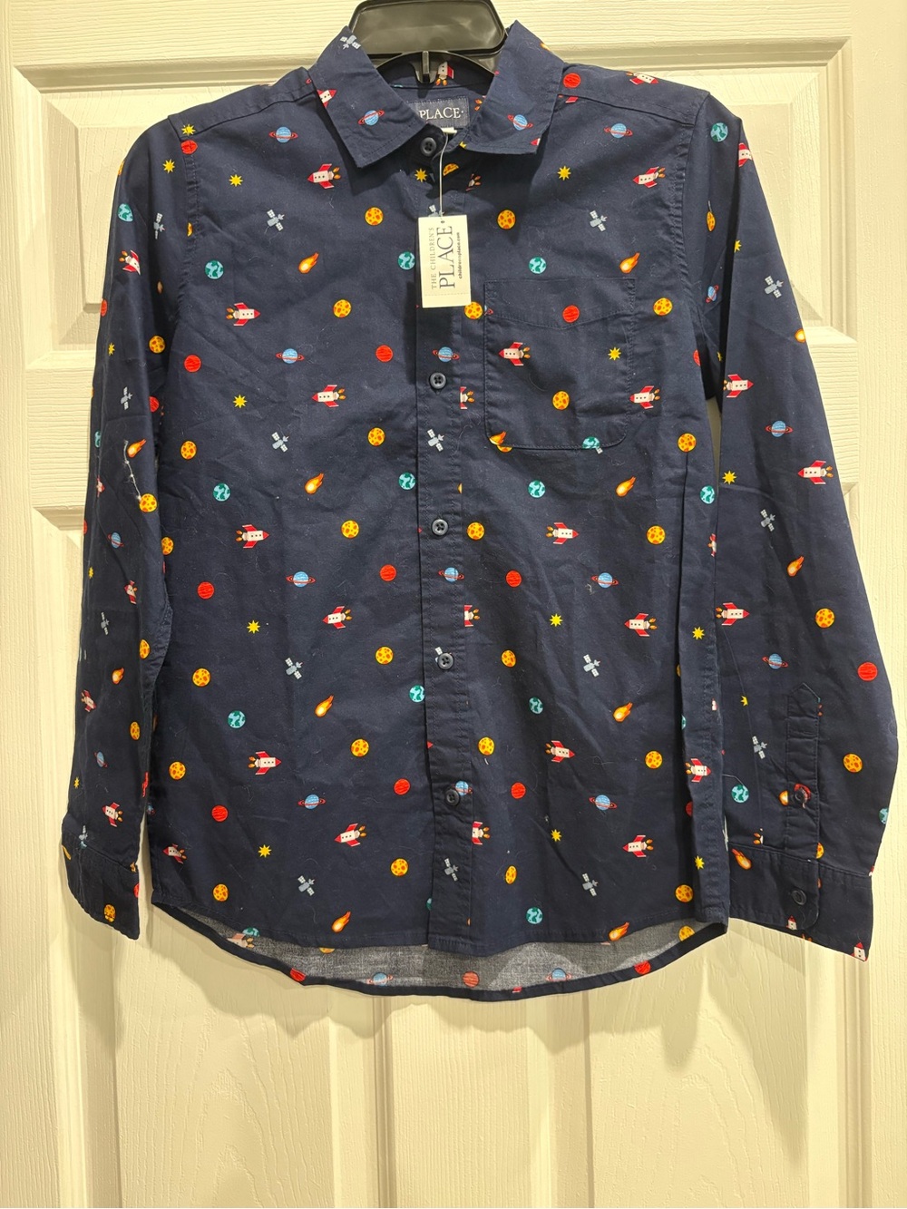 The Children's Place Navy Space Print Button-Down Shirt boys 10-12 - Picture 2 of 4